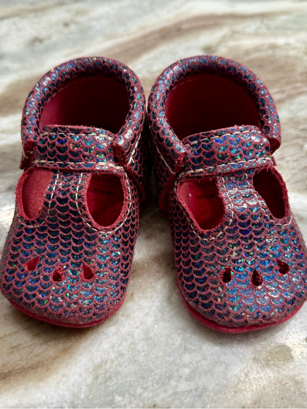 Freshly Picked Mary Jane Mermaid Tail Pink Multicolor Leather Baby Shoes Size 3